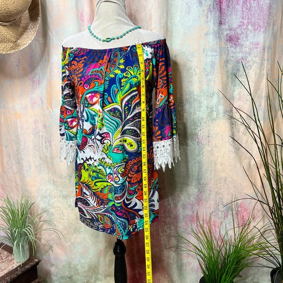 📌WinWin Great Color Combination Half Sleeves Tunic w/ Lace and Elastic Neckline - Picture 6 of 15